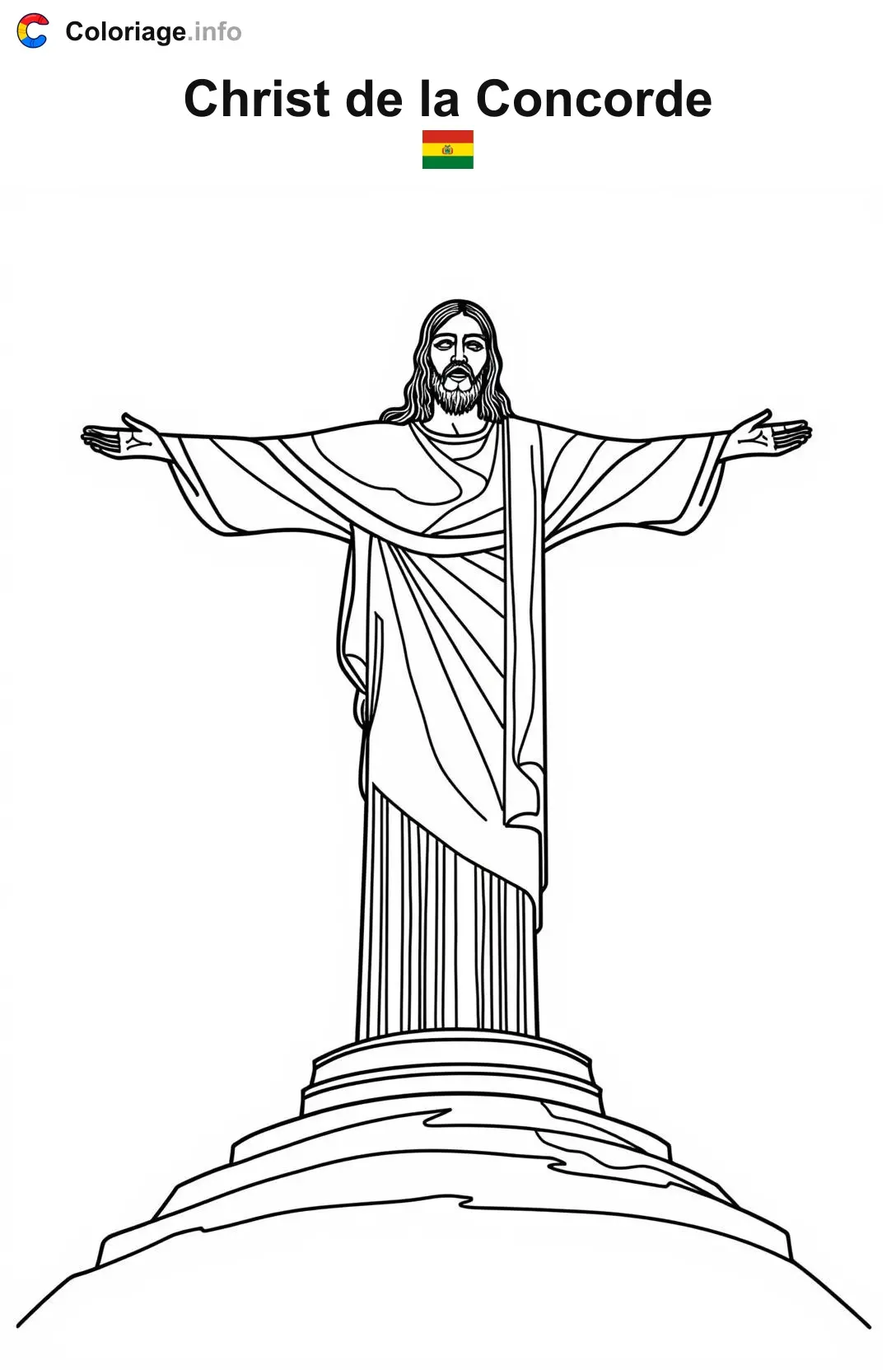 Coloriage Christ de la Concorde Bolivie - Monuments à imprimer