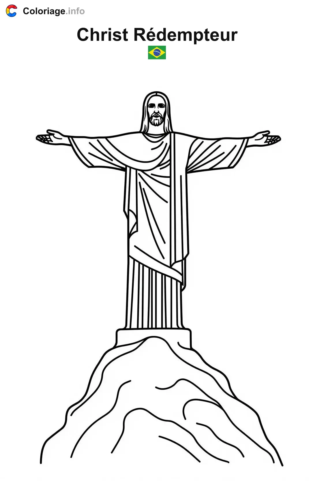 Coloriage Christ Rédempteur Brésil - Monuments à imprimer
