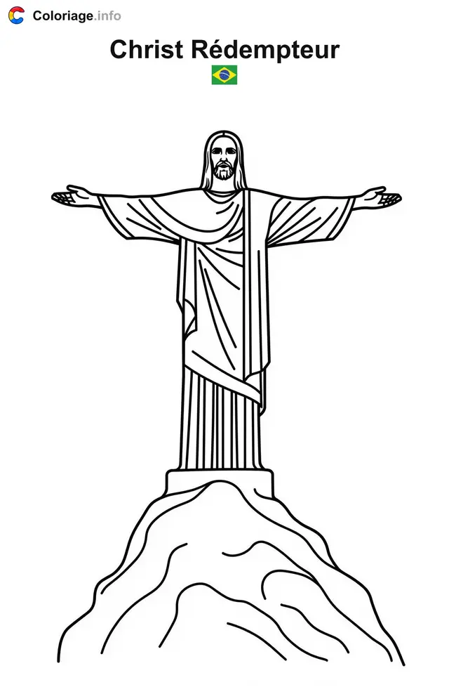 Coloriage Christ Rédempteur Brésil - Monuments à imprimer