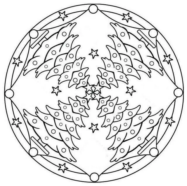 Coloriage Mandala sapin de Noël festif - Mandala de Noël à imprimer