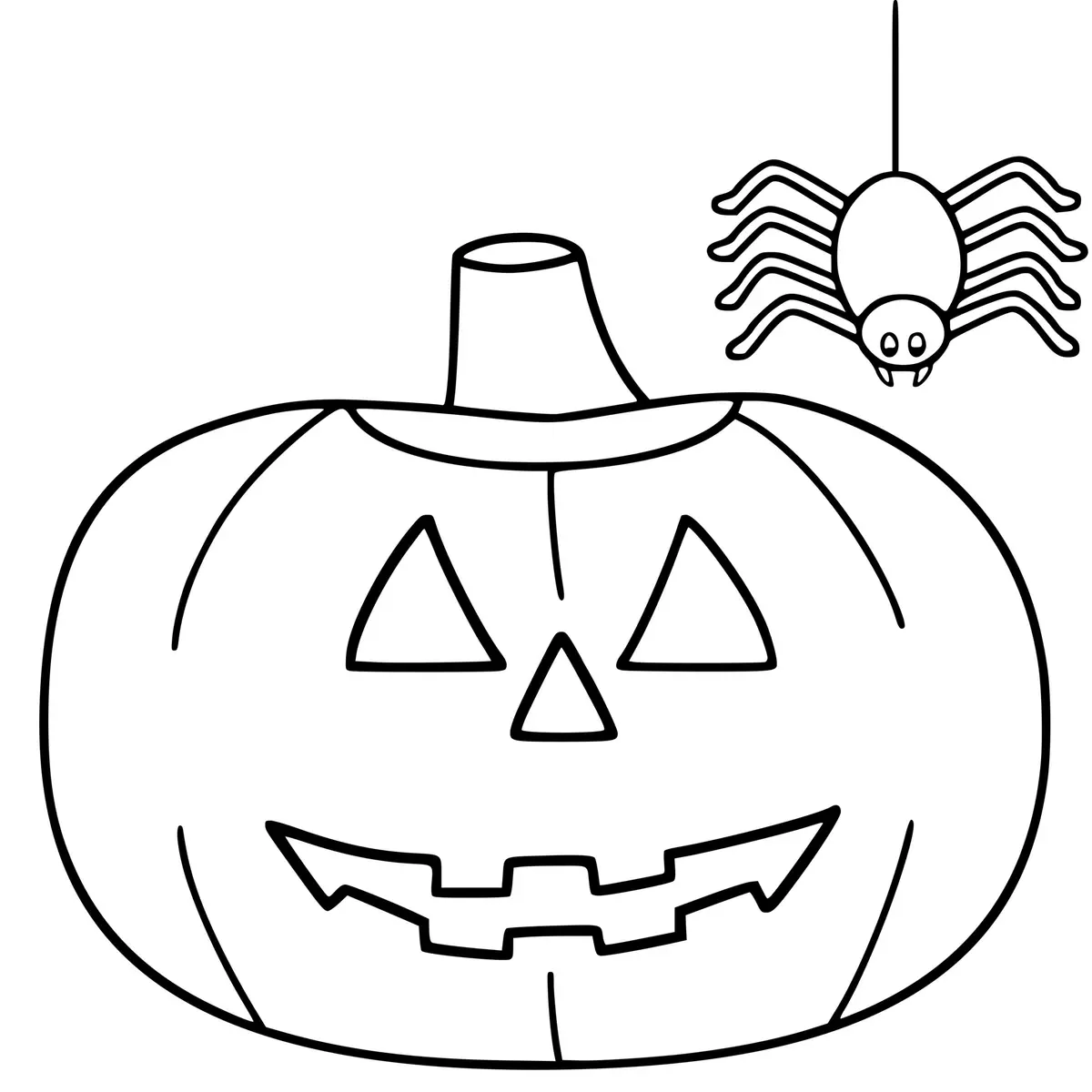 Easy Halloween Pumpkin with Spider for Preschool coloring page to print