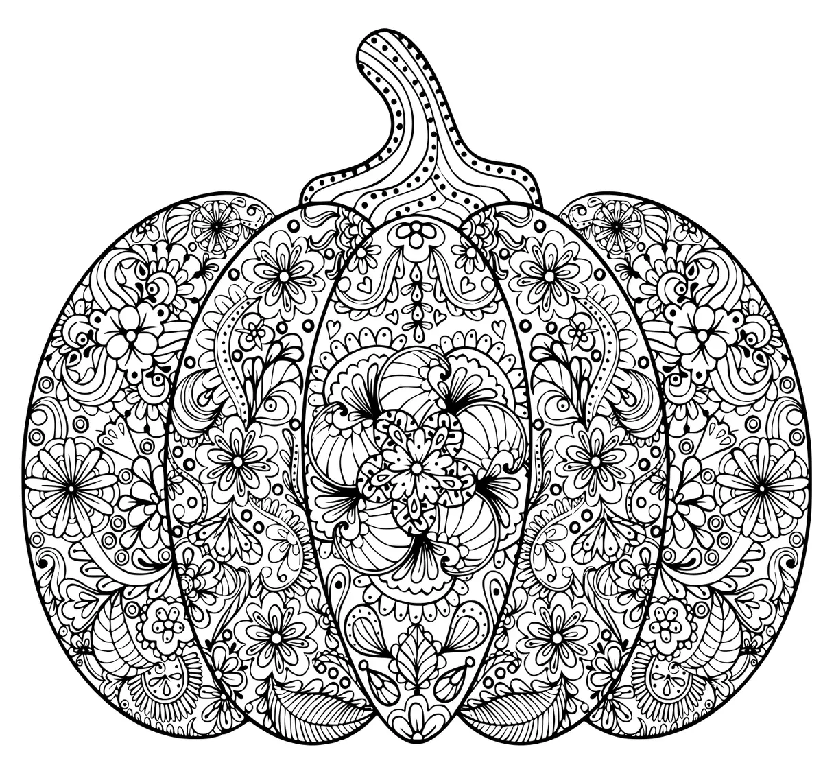 Adult Zentangle Halloween Pumpkin coloring page to print
