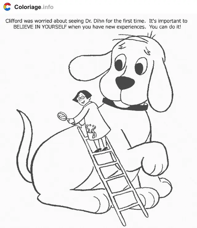 Desenho de Clifford ajuda uma menina a subir para colorir