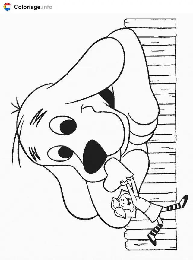 Desenho de Clifford brincando com Emily em casa para colorir