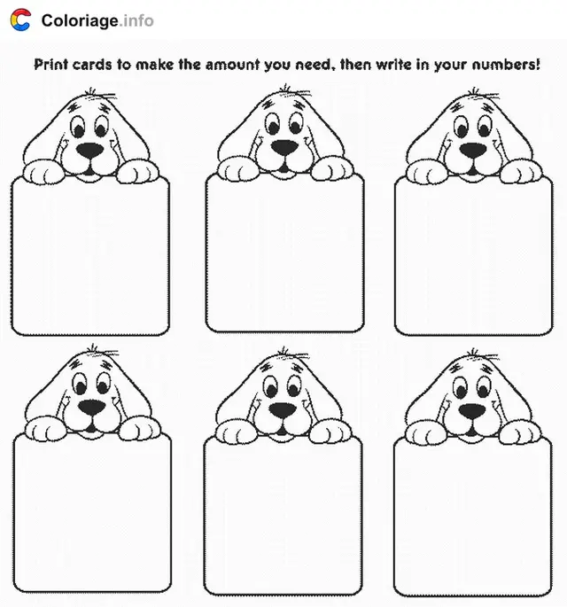 Desenho de Clifford com cartões para preencher para colorir