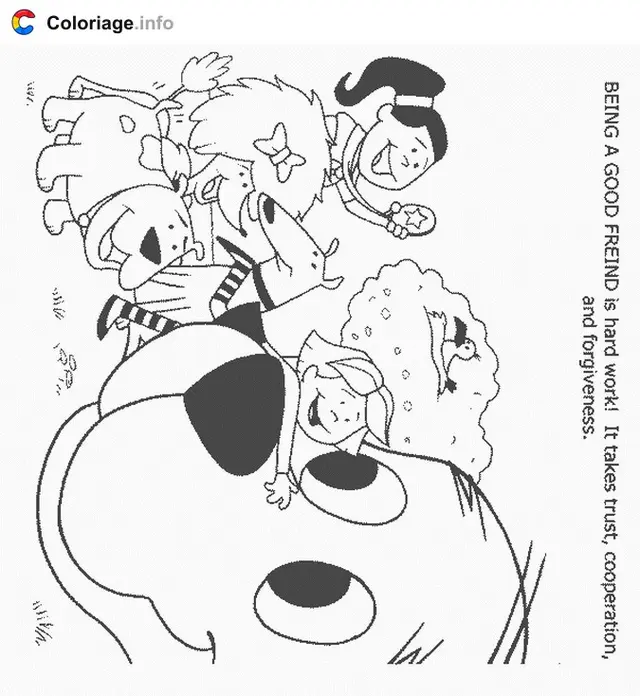 Desenho de Clifford e seus amigos brincando ao ar livre para colorir