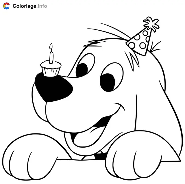 Desenho de Clifford Fazendo 1 Ano de Idade para colorir