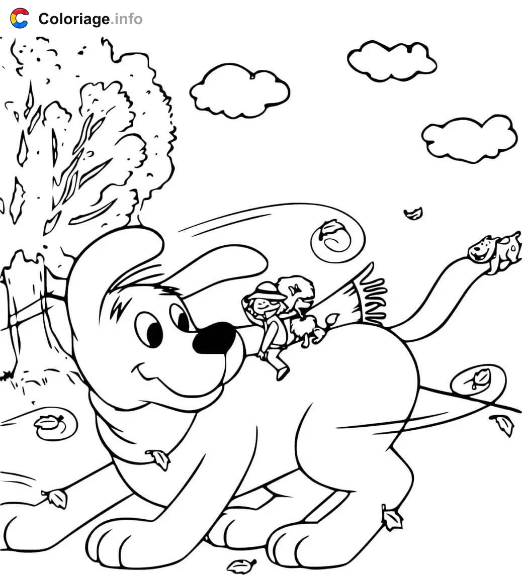 Clifford, Emily, and Cleo Battle the Autumn Winds coloring page to print