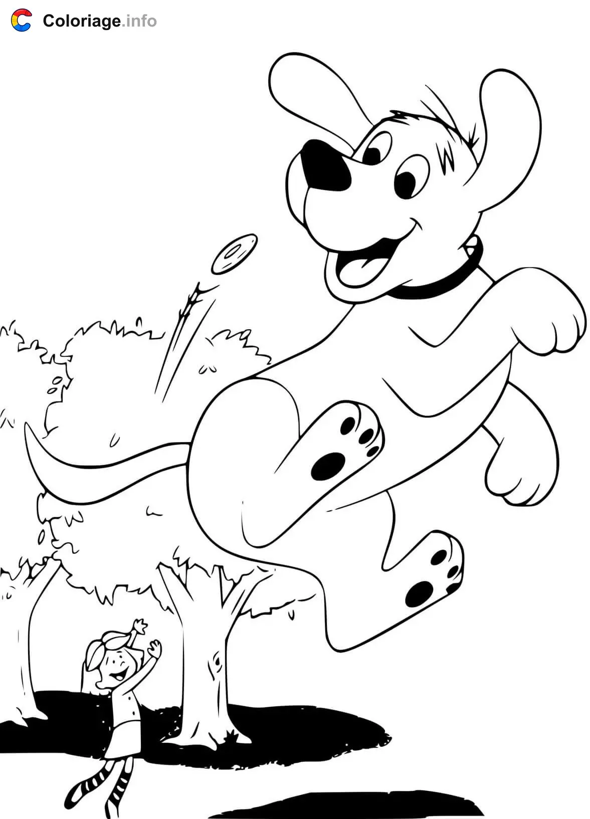 Clifford and Emily Playing Frisbee coloring page to print