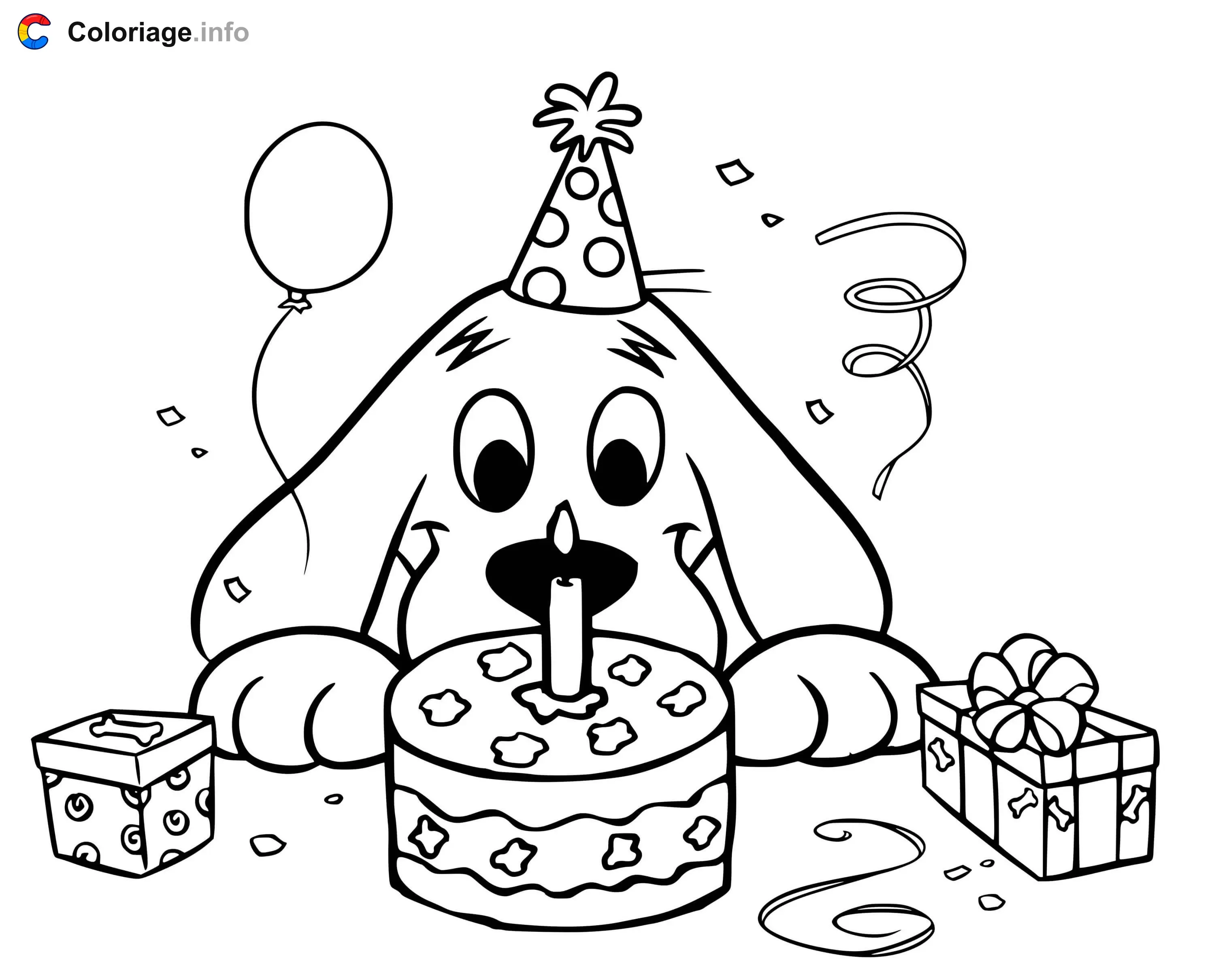 Clifford's Happy Birthday Celebration coloring page to print