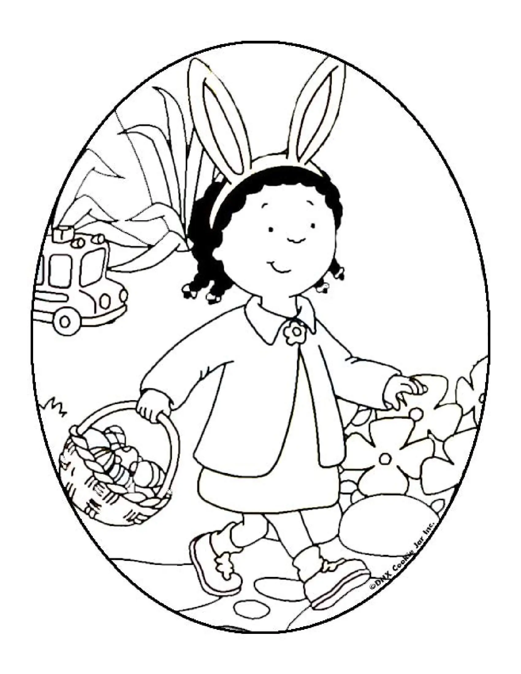 Coloriage Clmentine Pâques Ramasse Des Œufs - Caillou à imprimer
