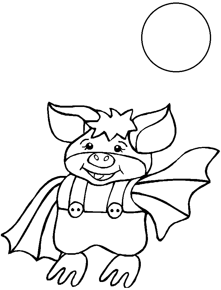 Ausmalbild Fledermaus-Schwein zu Halloween zum Ausdrucken