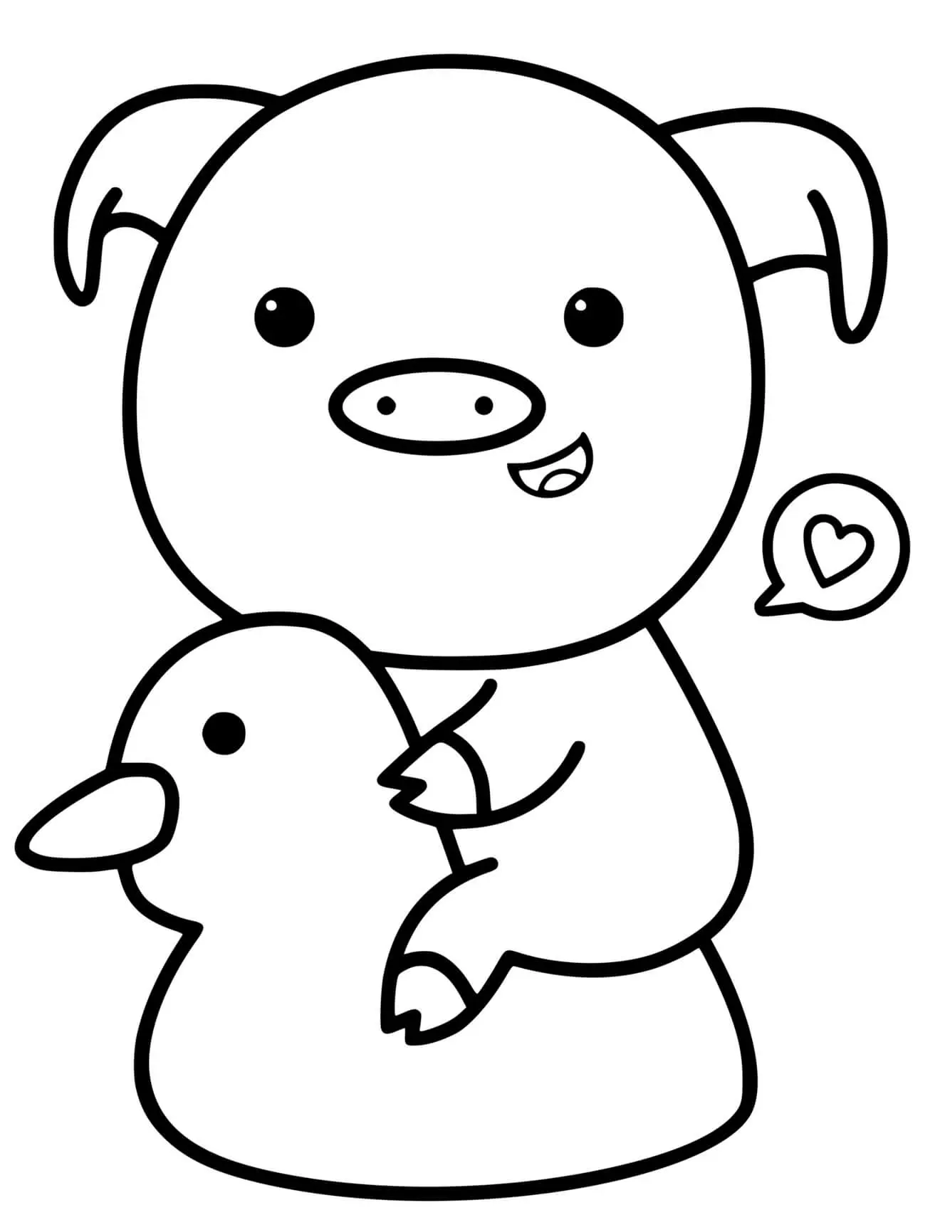 Coloriage Cochon Mignon Sur Un Canard Pour Un Cours De Natation - Cochon à imprimer
