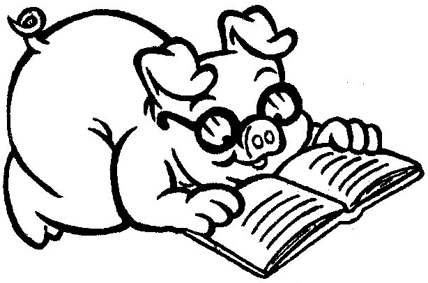 Coloriage Cochon Qui Lit Un Livre - Animaux à imprimer
