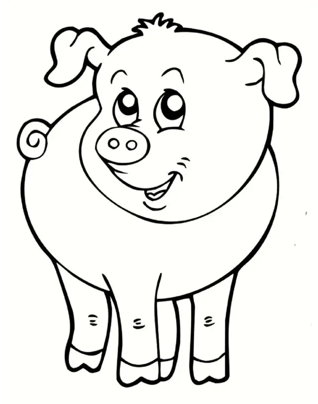 Smiling Farm Pig coloring page to print