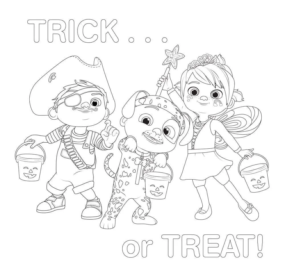 Kleurplaat Cocomelon Halloween Trick or Treat om te printen