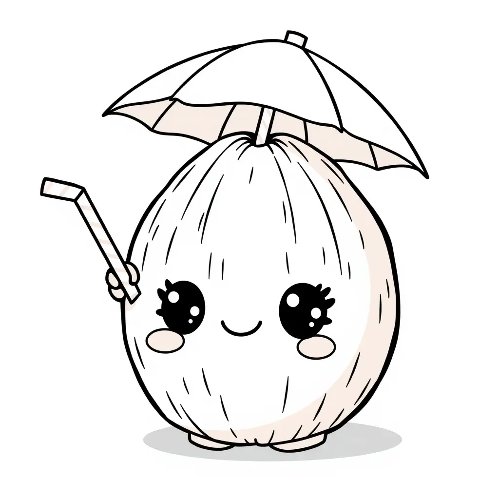 Coloriage Coconut 1 Fruit Kawaii - Kawaii fruits à imprimer