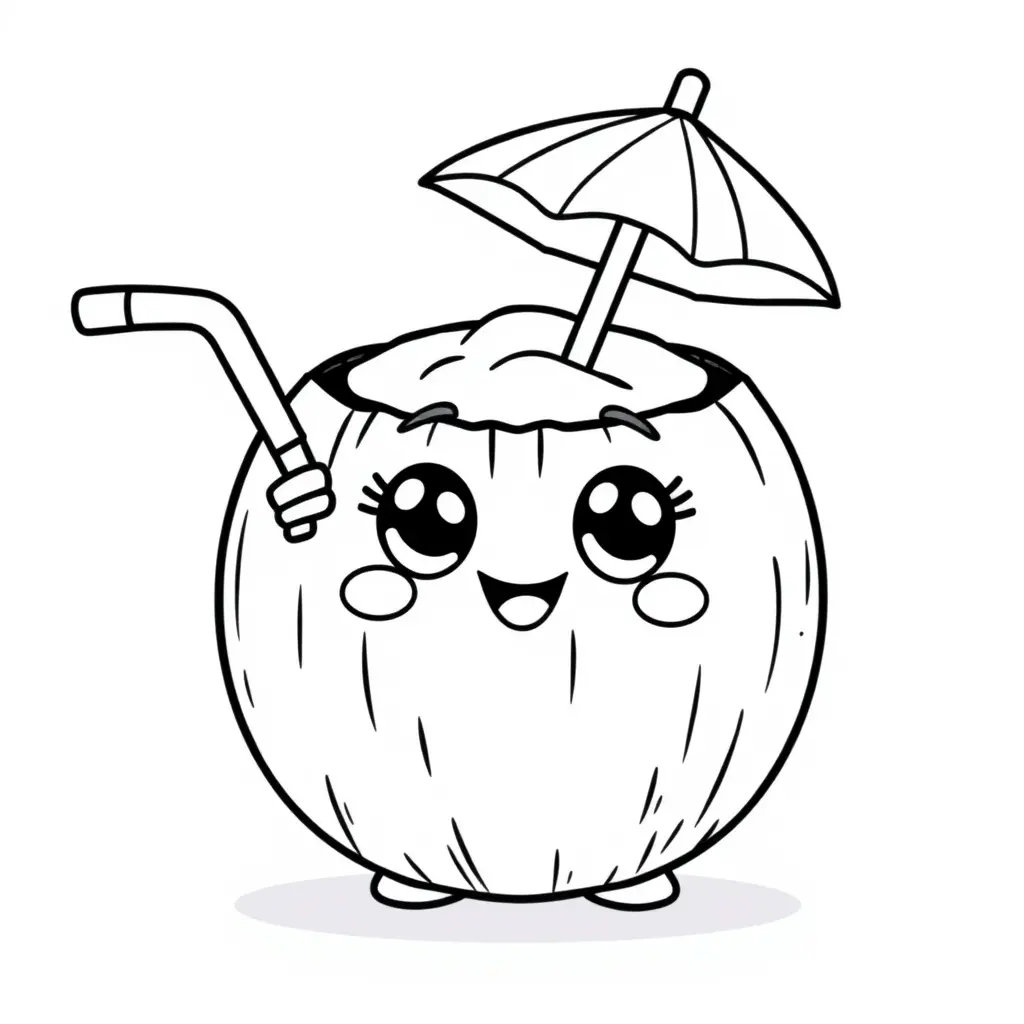 Coloriage Coconut 2 Fruit Kawaii - Kawaii fruits à imprimer