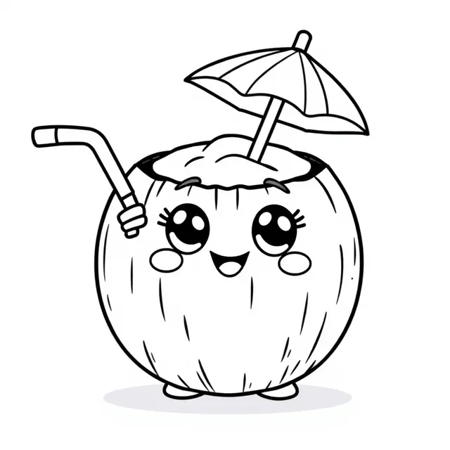 Kawaii Coconut Coloring Page coloring page to print