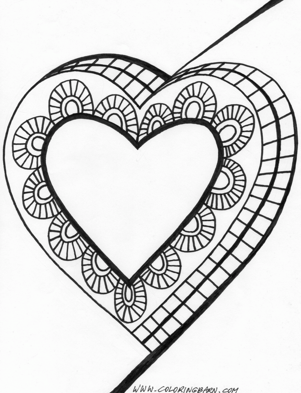 Coloriage Cœur orné de motifs géométriques symétriques - Coeur à imprimer