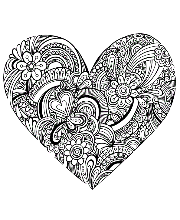 Coloriage Cœur Amour Mandala Adulte - Coeur à imprimer