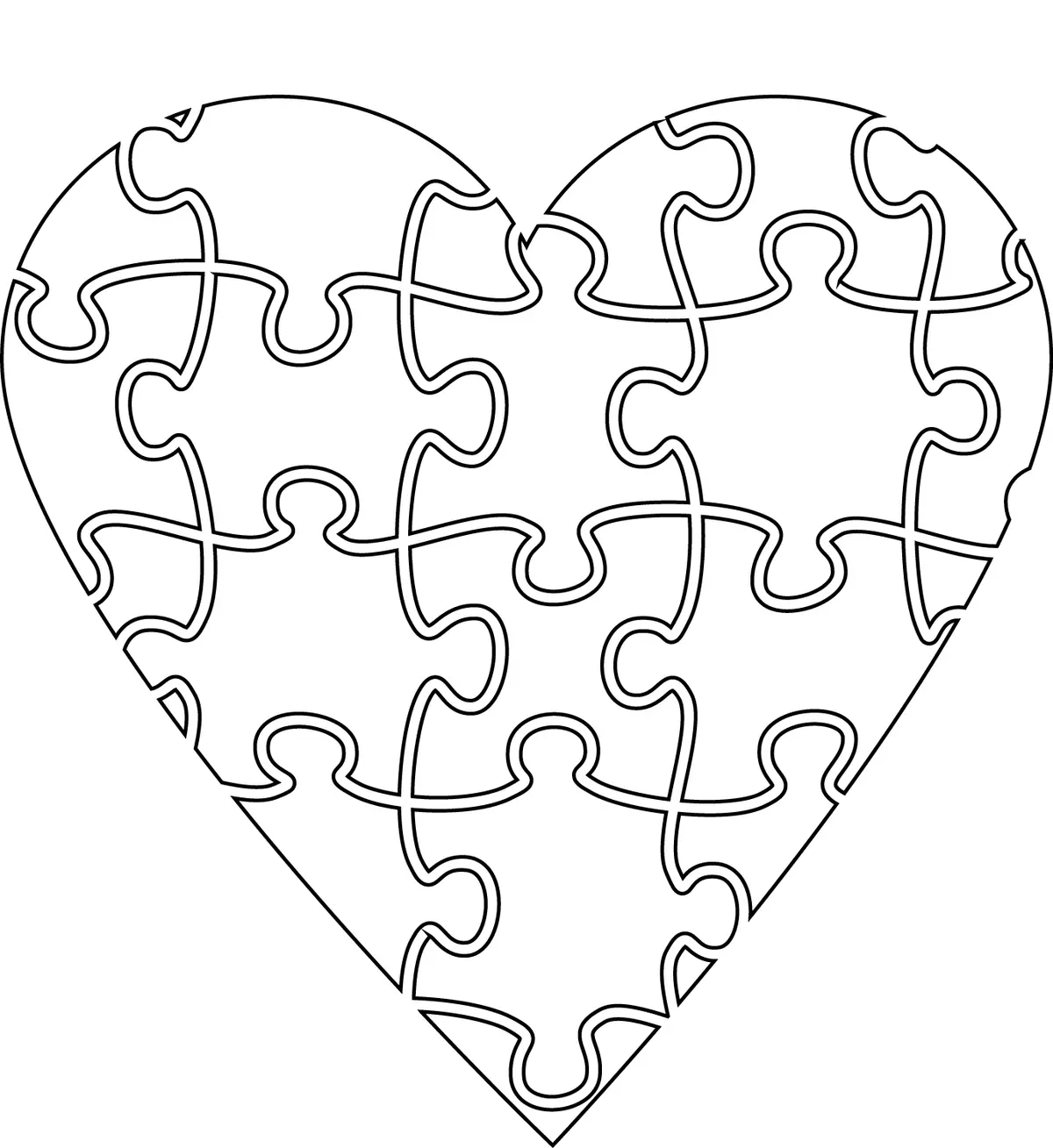 Coloriage Cœur En Forme De Casse Tête - Coeur à imprimer