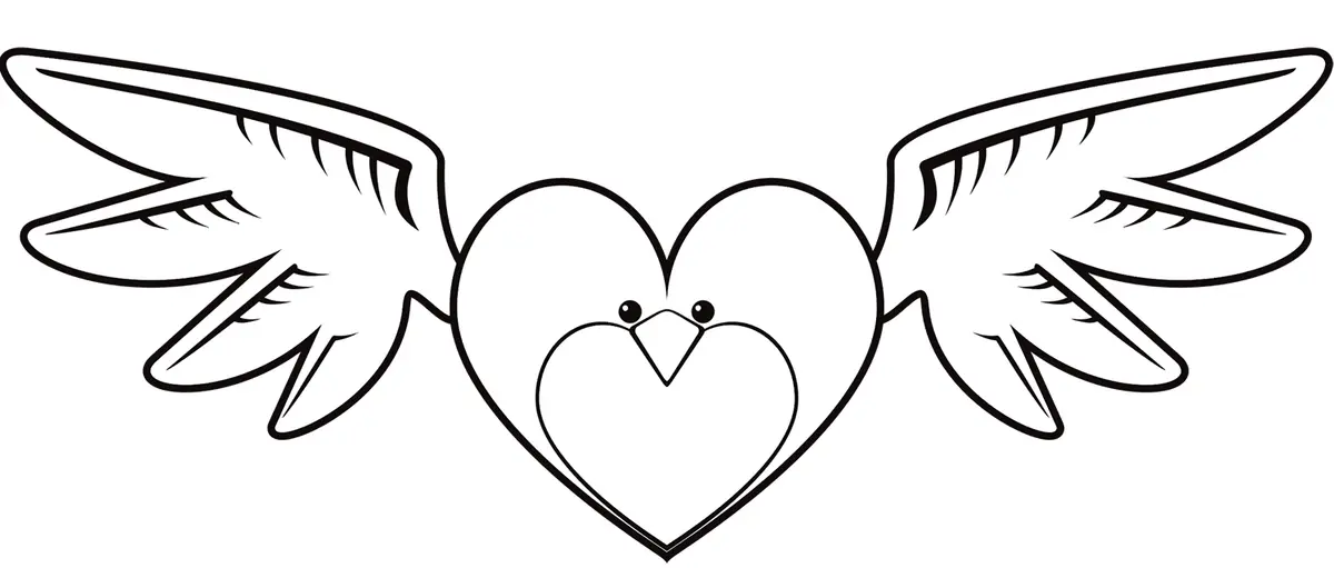 Ausmalbild Herz in Vogelform zum Valentinstag zum Ausdrucken