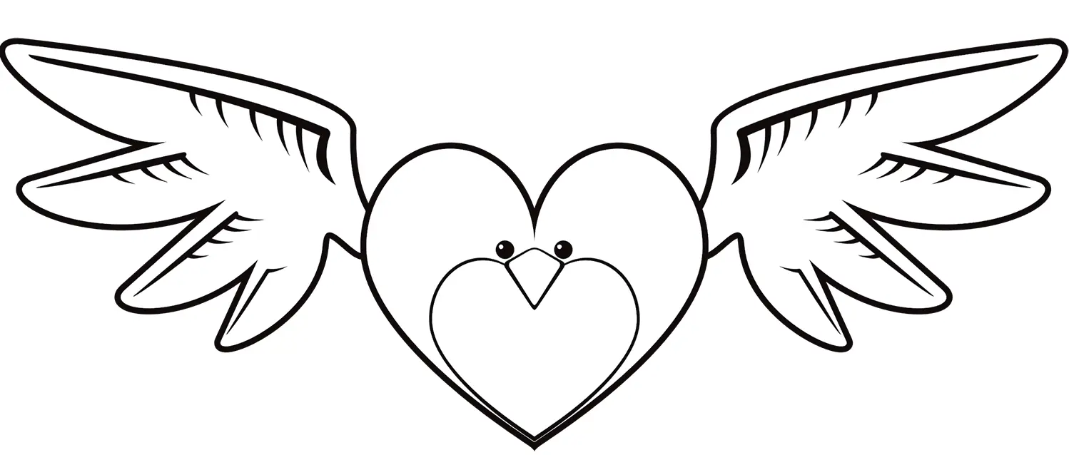 Coloriage Cœur En Forme De Oiseau - Saint-Valentin à imprimer