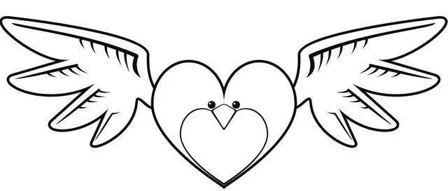 Coloriage Cœur En Forme De Oiseau - Saint-Valentin à imprimer