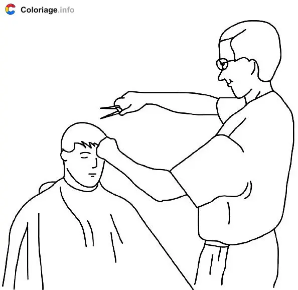 Ausmalbild Friseur schneidet die Haare zum Ausdrucken