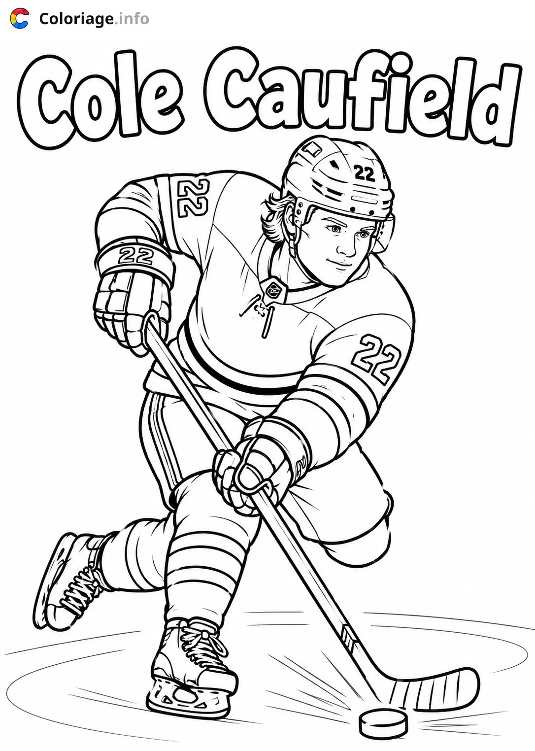 Ausmalbild Cole Caufield Eishockeyspieler Nummer 22 zum Ausdrucken