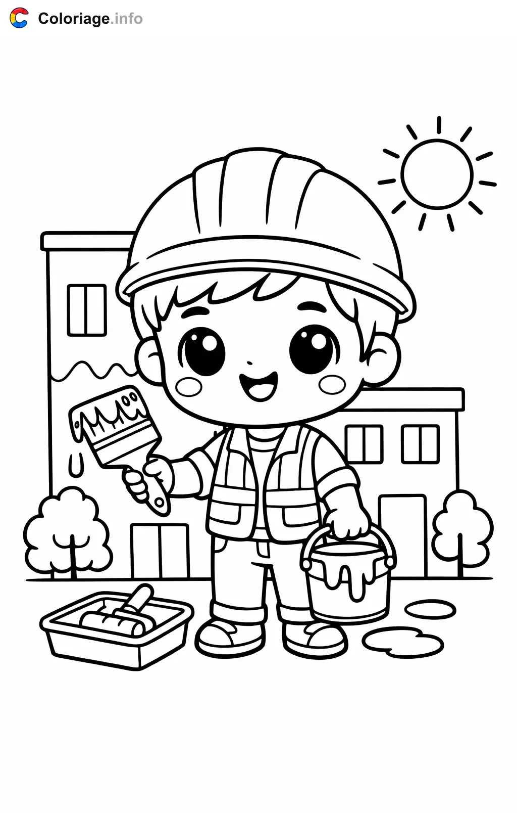 Coloriage Architecte qui colore une façade - Architecte à imprimer