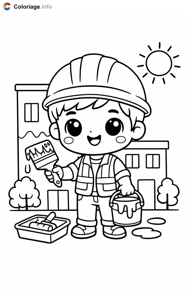 Coloriage Architecte qui colore une façade - Architecte à imprimer