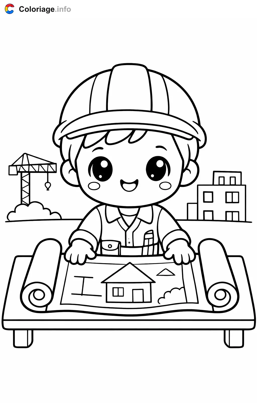 Coloriage Architecte qui déroule ses plans - Architecte à imprimer