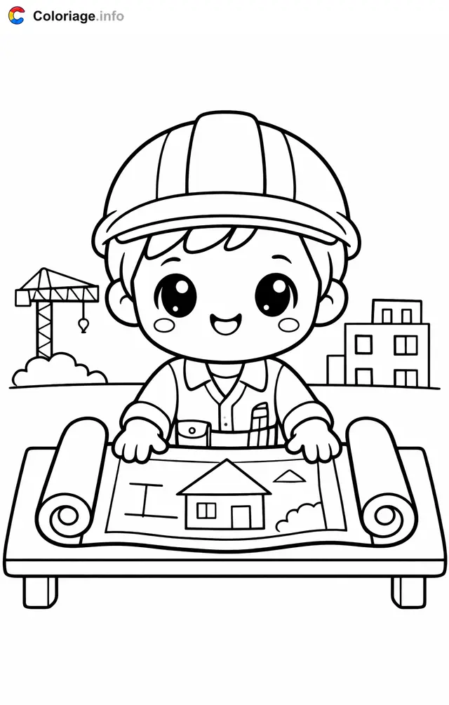 Coloriage Architecte qui déroule ses plans - Architecte à imprimer