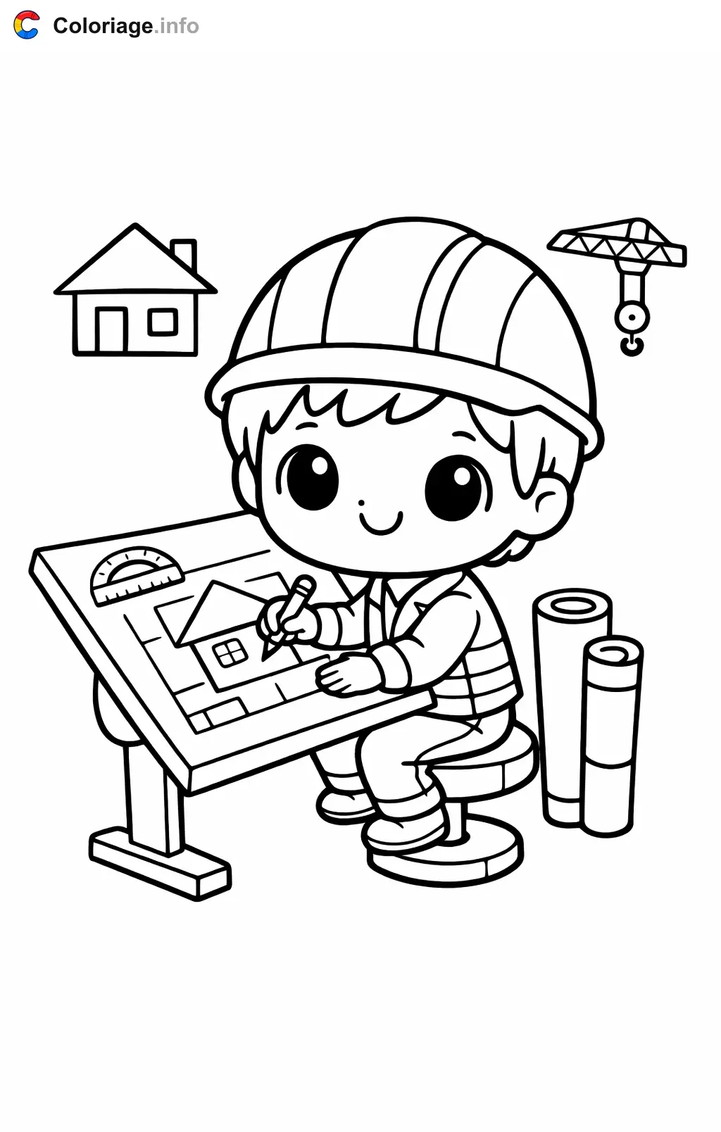 Coloriage Architecte qui dessine des plans - Architecte à imprimer