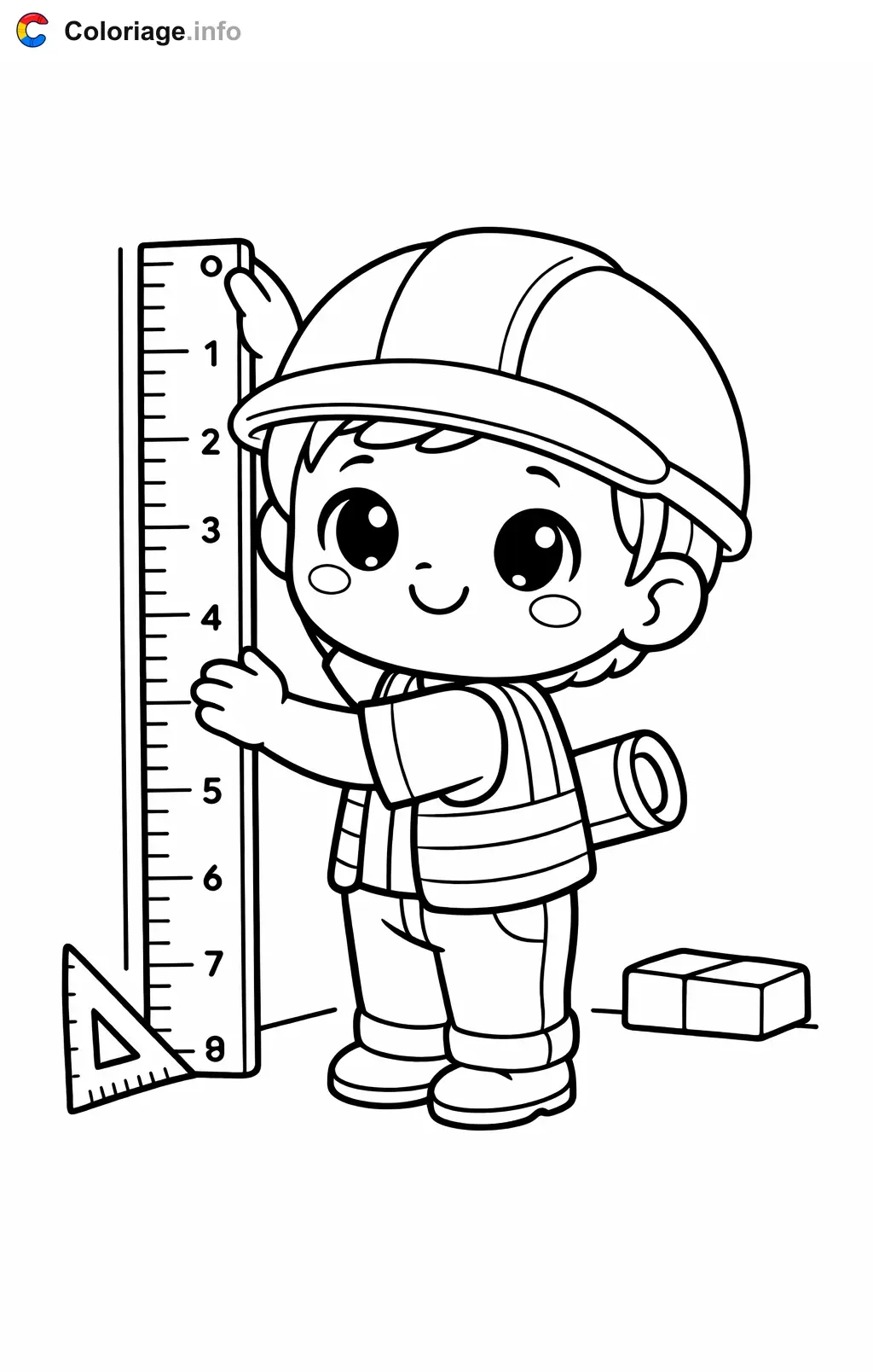 Coloriage Architecte qui mesure un mur - Architecte à imprimer
