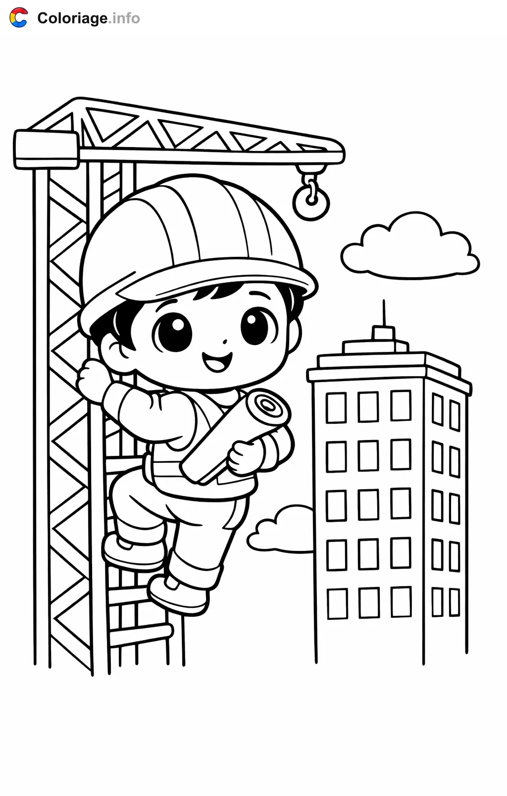 Coloriage Architecte sur une grande grue - Architecte à imprimer