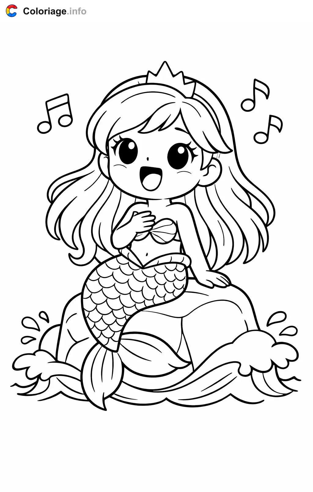Coloriage Ariel qui chante sur un rocher - Ariel à imprimer