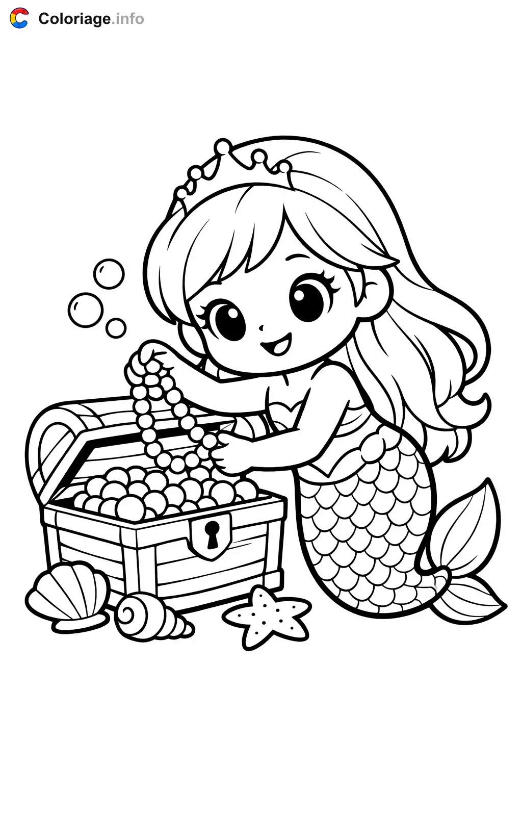 Coloriage Ariel qui découvre un trésor - Ariel à imprimer