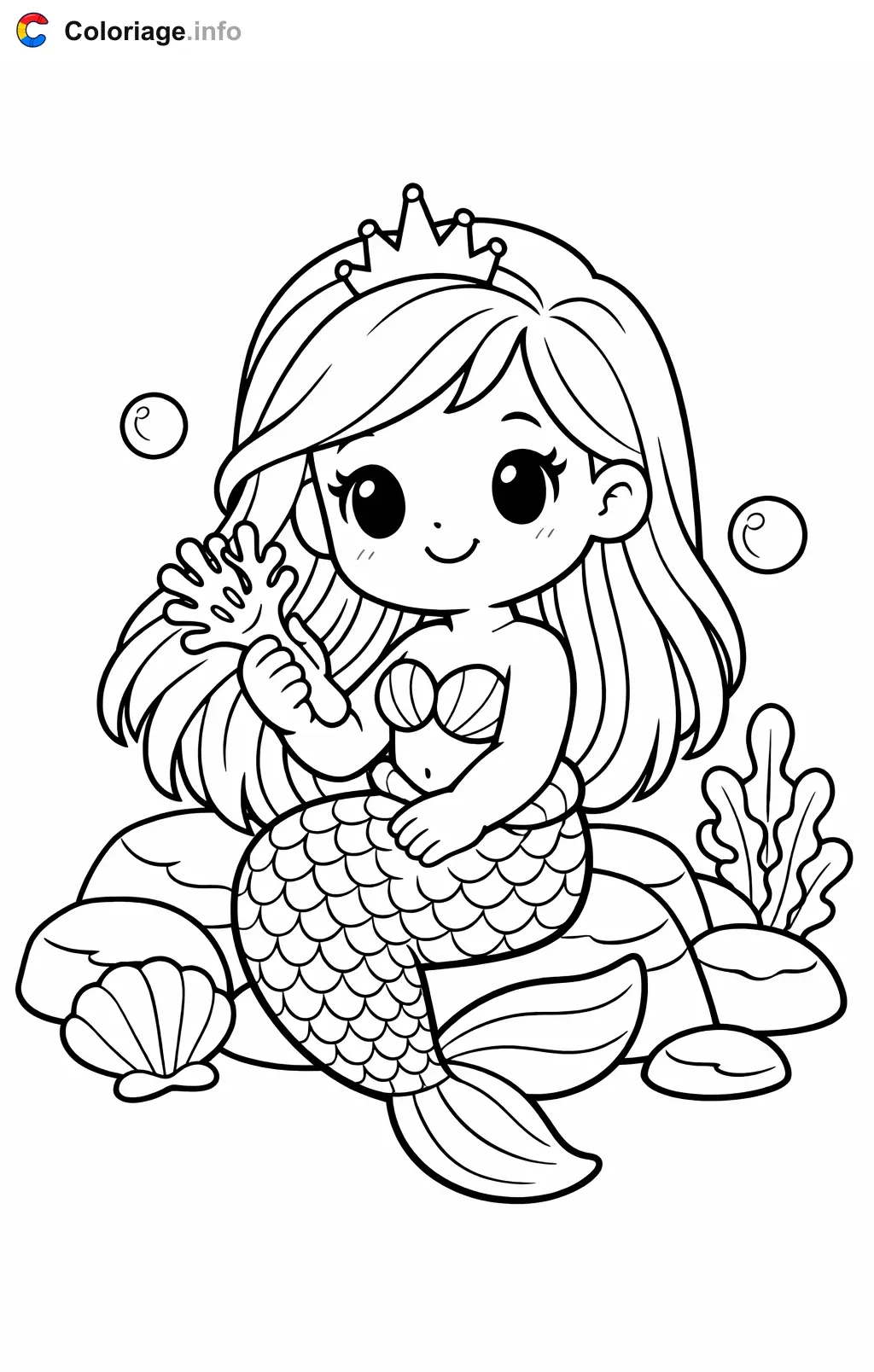 Coloriage Ariel qui se coiffe les cheveux - Ariel à imprimer