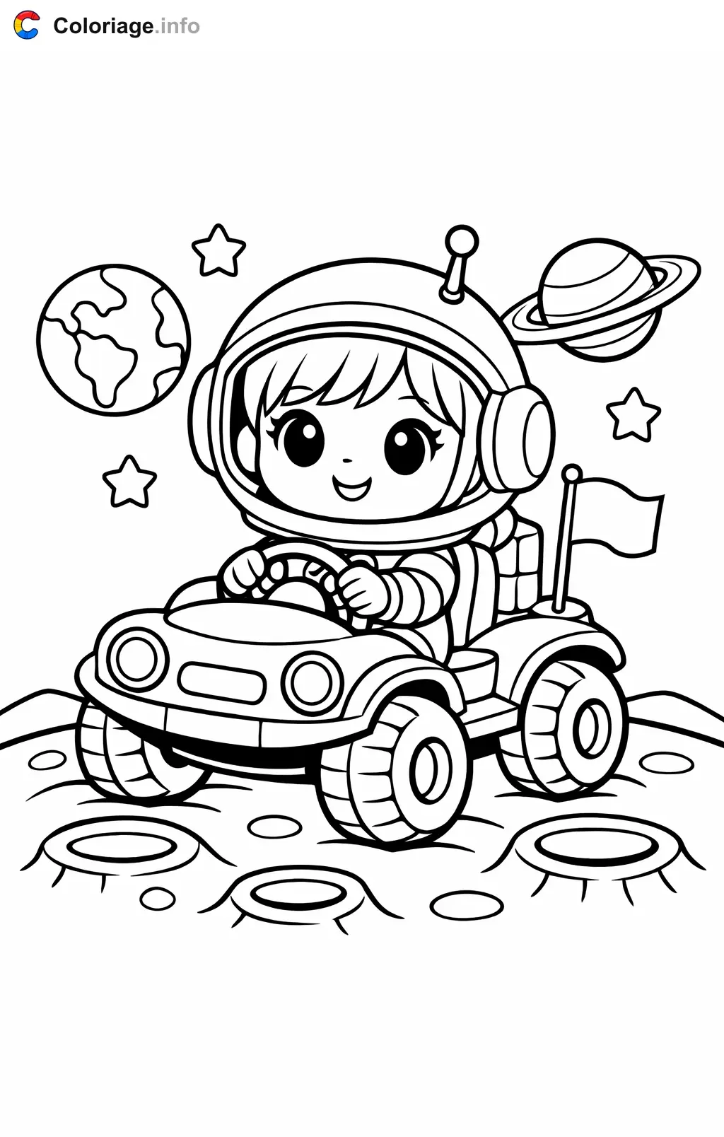 Coloriage Astronaute qui conduit un rover lunaire - Astronaute à imprimer
