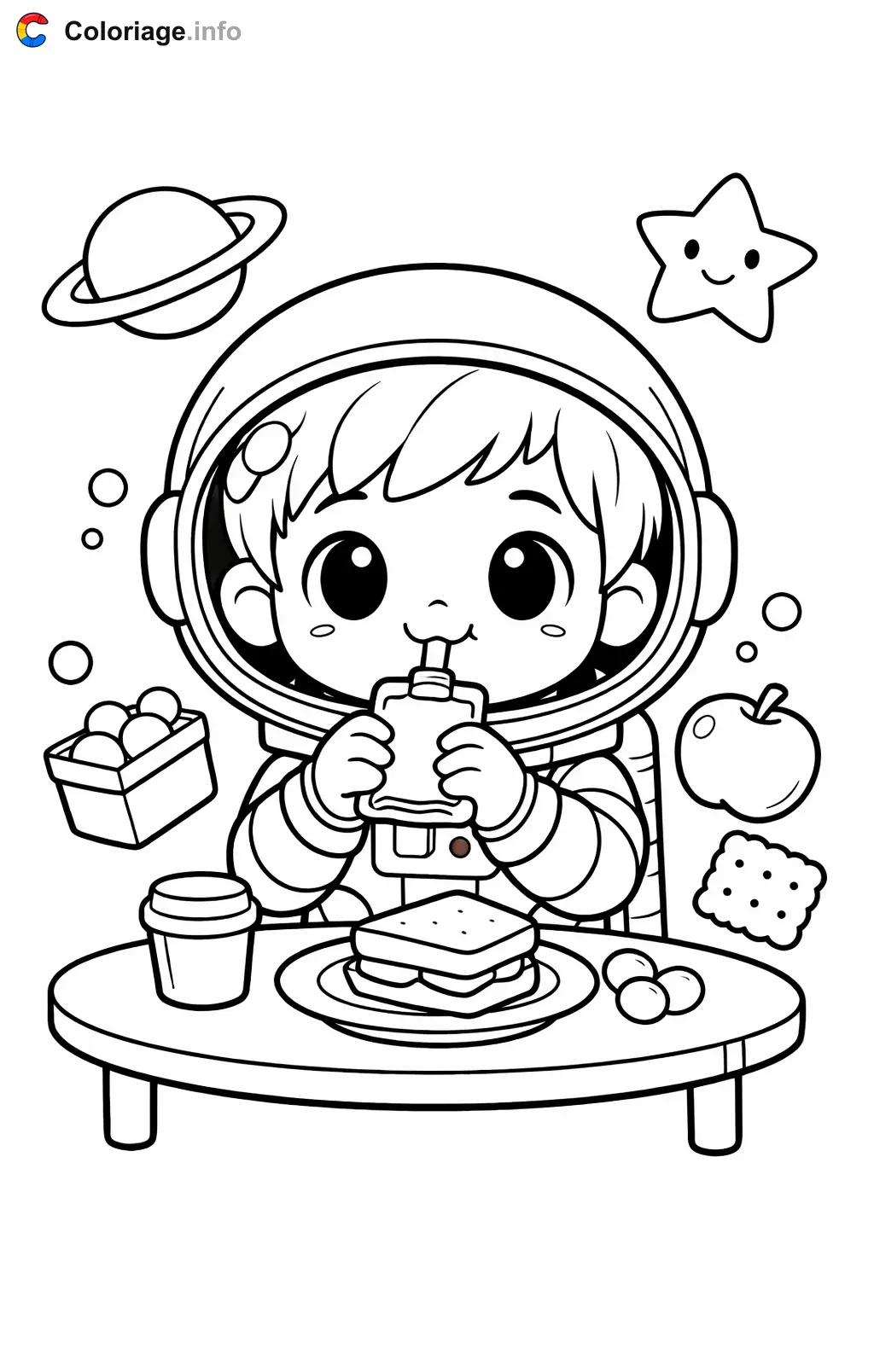 Coloriage Astronaute qui mange dans l'espace - Astronaute à imprimer