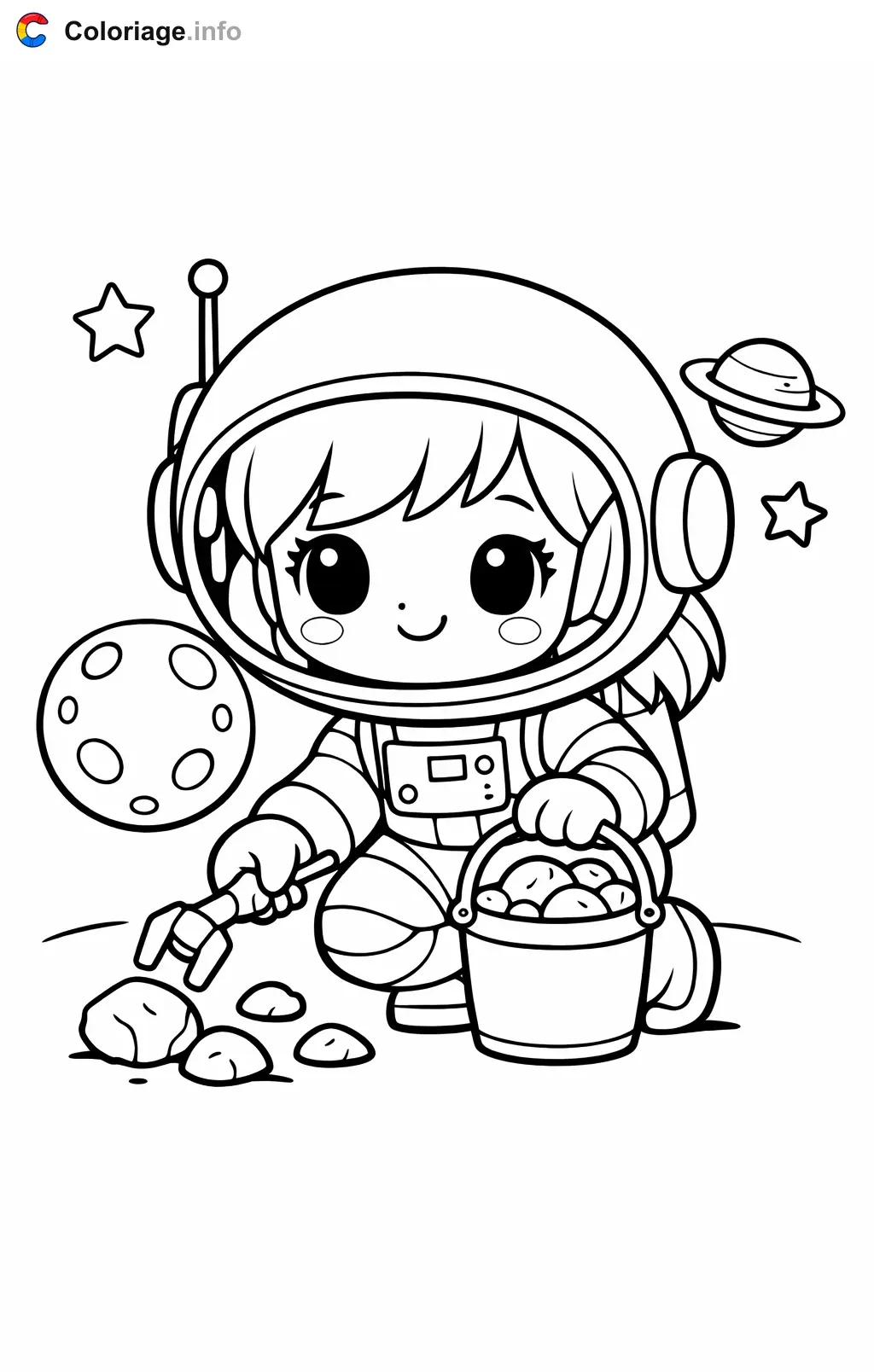 Coloriage Astronaute qui ramasse des roches lunaires - Astronaute à imprimer
