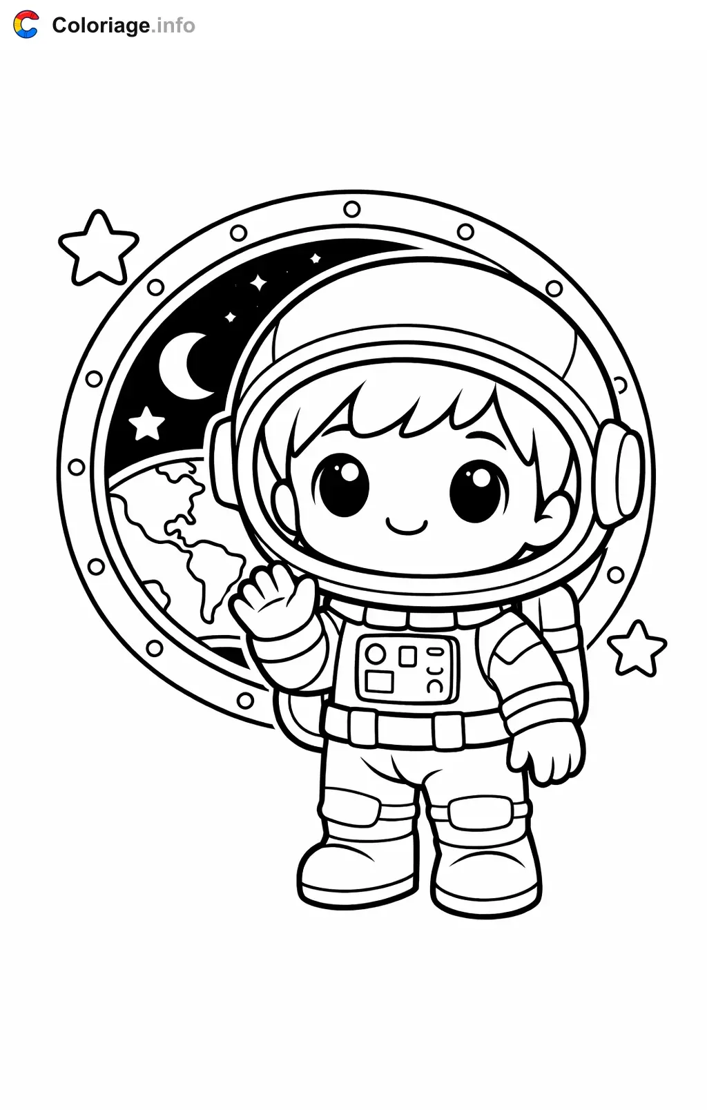 Coloriage Astronaute qui regarde la Terre - Astronaute à imprimer