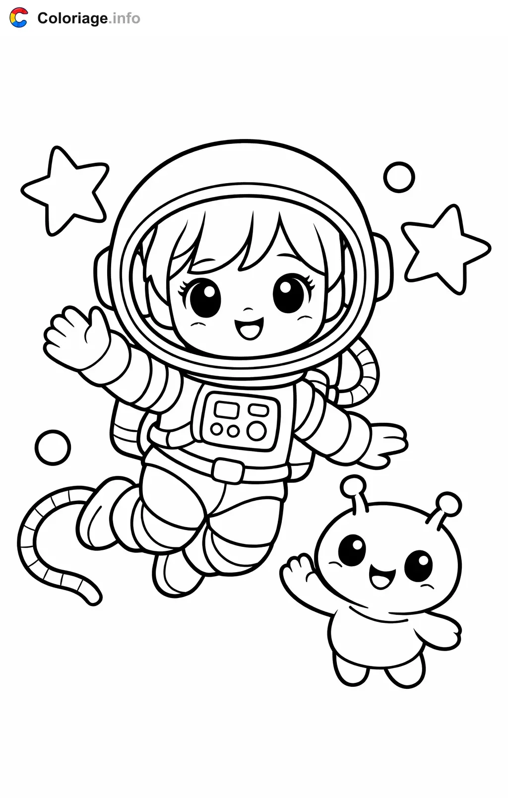 Coloriage Astronaute qui rencontre un extraterrestre - Astronaute à imprimer
