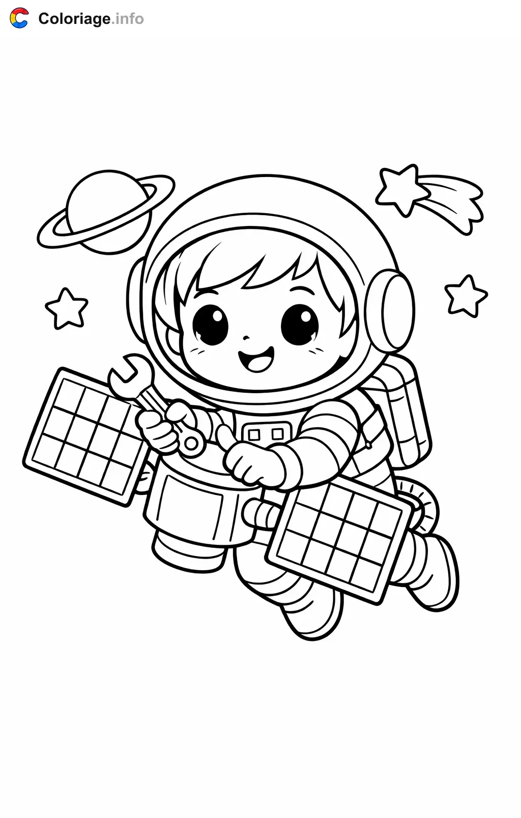 Coloriage Astronaute qui répare un satellite - Astronaute à imprimer
