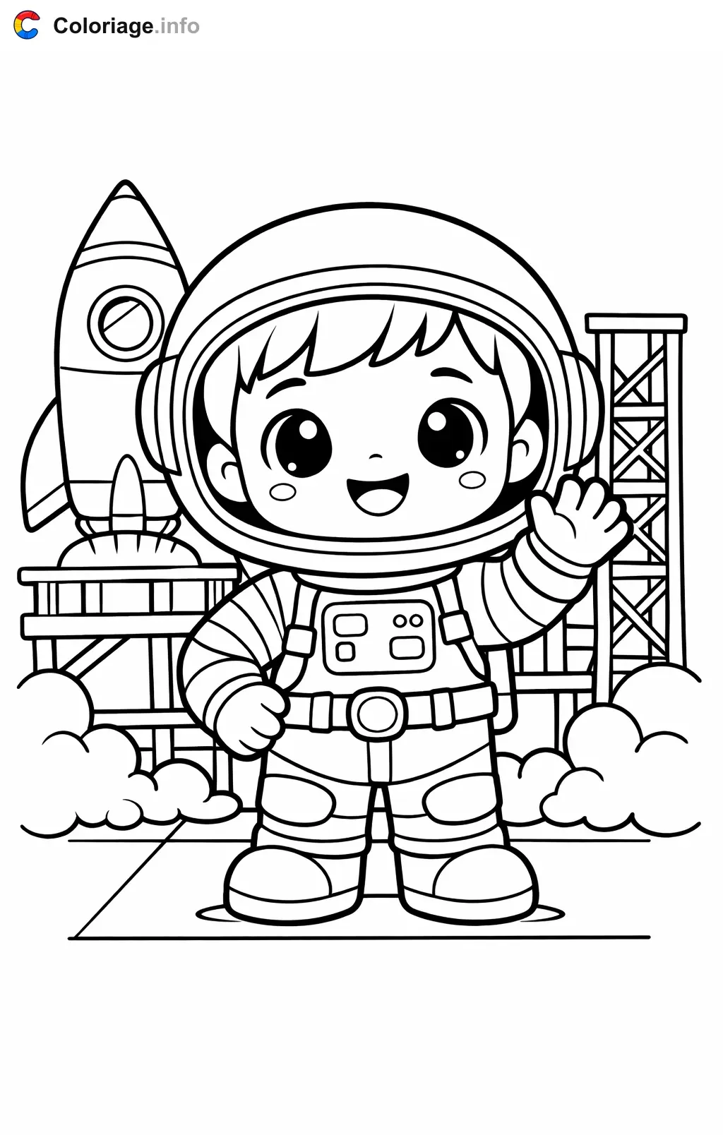 Coloriage Astronaute qui salue avant le décollage - Astronaute à imprimer