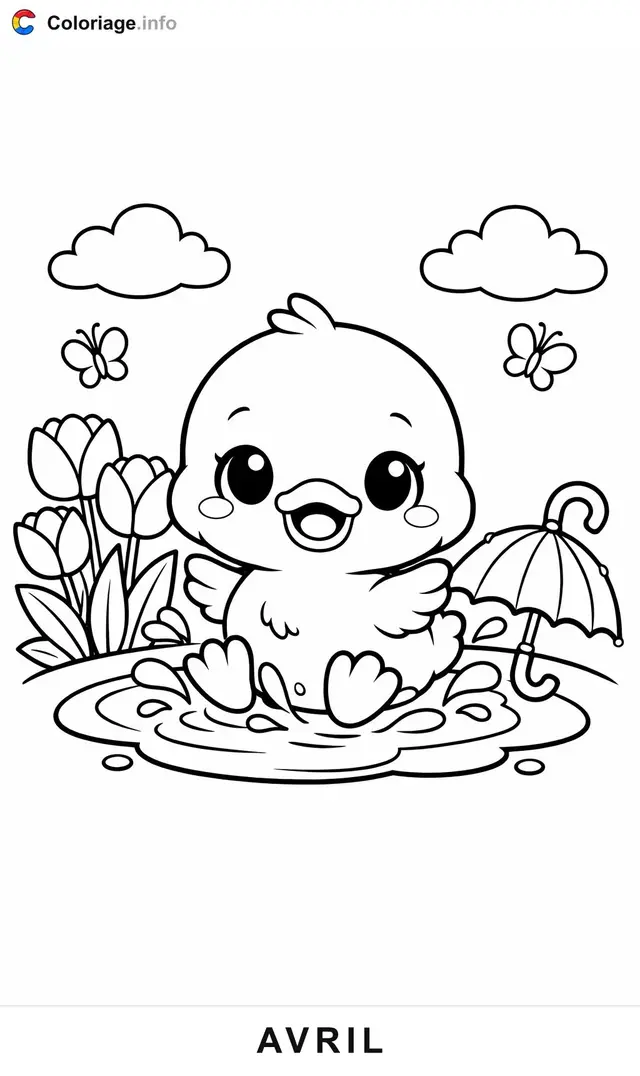 Desenho de Patinho em Abril na Poça para colorir