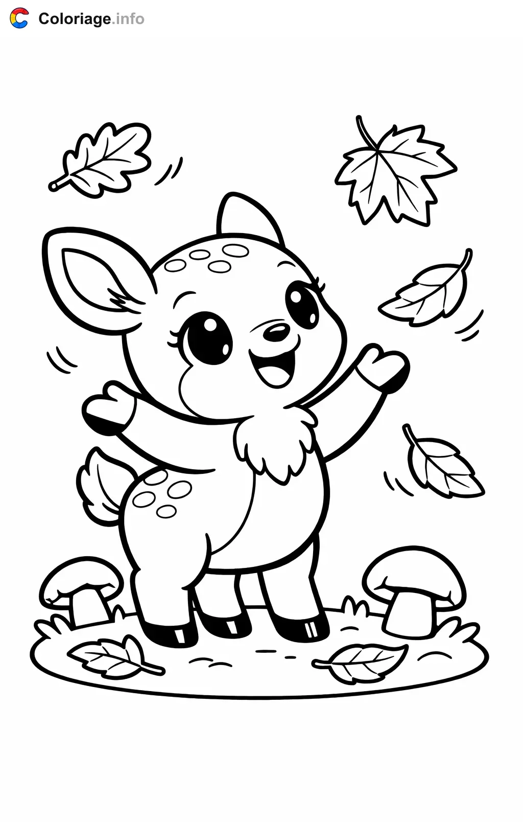 Coloriage Biche qui attrape des feuilles d'automne - Biche à imprimer